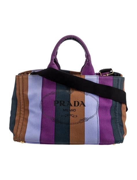 prada striped canapa tote